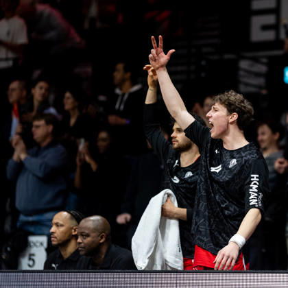 08 02 2026 Basketball Season 2025 2026 2 Bundesliga Pro A 22 Matchday Nuremberg Falcons Basketball Club NBC Bozic Estriche Knights Kirchheim ThHa xthxhax Jubel Freude auf der Bank