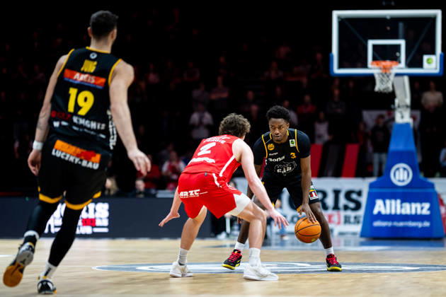 08 02 2026 Basketball Season 2025 2026 2 Bundesliga Pro A 22 Matchday Nuremberg Falcons Basketball Club NBC Bozic Estriche Knights Kirchheim ThHa xthxhax Chuck Harris 3, Kirchheim Knights Carter Whitt 2, Nuremberg Falcons BC NBC