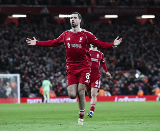 Liverpool v Manchester City, FA Premier League 08.02.26 Liverpool v Manchester City, FA Premier League Bradley Ormesher The Times Dominik Szoboszlai of Liverpool scores and celebrates scoring his teams opening goal 1-0 Copyright: xBradleyxOrmesherx NINTCHDBPICT001057464253