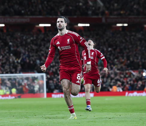 Liverpool v Manchester City, FA Premier League 08.02.26 Liverpool v Manchester City, FA Premier League Bradley Ormesher The Times Dominik Szoboszlai of Liverpool scores and celebrates scoring his teams opening goal 1-0 Copyright: xBradleyxOrmesherx NINTCHDBPICT001057464263