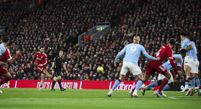 Liverpool v Manchester City, FA Premier League 08.02.26 Liverpool v Manchester City, FA Premier League Bradley Ormesher The Times Dominik Szoboszlai of Liverpool scores and celebrates scoring his teams opening goal 1-0 Copyright: xBradleyxOrmesherx NINTCHDBPICT001057464317