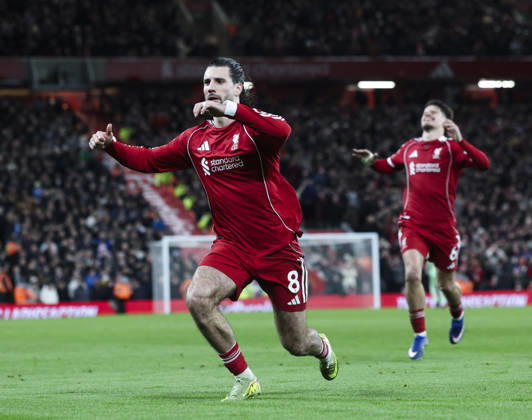 Liverpool v Manchester City, FA Premier League 08.02.26 Liverpool v Manchester City, FA Premier League Bradley Ormesher The Times Dominik Szoboszlai of Liverpool scores and celebrates scoring his teams opening goal 1-0 Copyright: xBradleyxOrmesherx NINTCHDBPICT001057464481