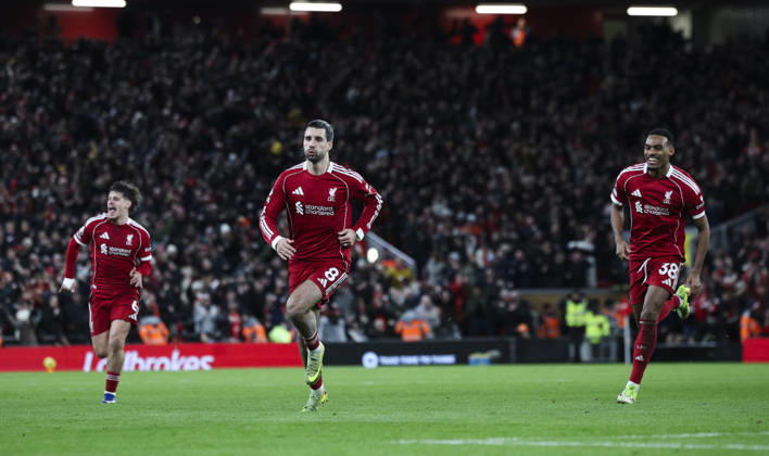 Liverpool v Manchester City, FA Premier League 08.02.26 Liverpool v Manchester City, FA Premier League Bradley Ormesher The Times Dominik Szoboszlai of Liverpool scores and celebrates scoring his teams opening goal 1-0 Copyright: xBradleyxOrmesherx NINTCHDBPICT001057464530