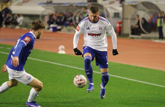 SuperSport HNL, round 18: HNK Hajduk Split v NK Slaven Belupo Ante Rebic of HNK Hajduk Split during the SuperSport HNL 2025. 2026. round 21 match between HNK Hajduk Split and NK Slaven Belupo at Poljud Stadium in Split, Croatia on February 7, 2026.  IvoxCagalj PIXSELL