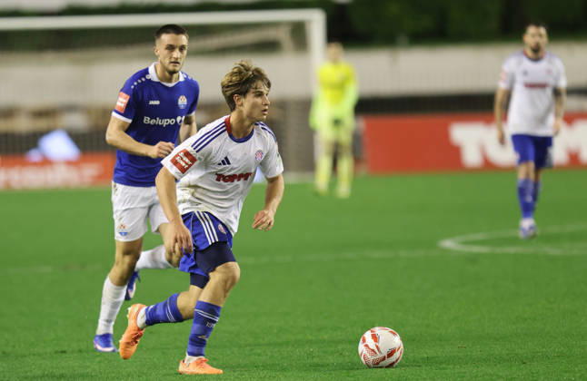 SuperSport HNL, round 18: HNK Hajduk Split v NK Slaven Belupo Rokas Pukstas of HNK Hajduk Split during the SuperSport HNL 2025. 2026. round 21 match between HNK Hajduk Split and NK Slaven Belupo at Poljud Stadium in Split, Croatia on February 7, 2026. IvoxCagalj PIXSELL