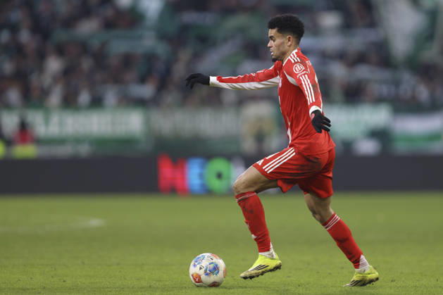Luis Diaz FC Bayern Munich in action, on the ball, individual action during the Bundesliga match between SV Werder Bremen and FC Bayern Munich at Weserstadion on February 14, 2026 in Bremen, Germany Germany Photo by Oliver Kaelke DeFodi Images Luis Diaz FC Bayern München controls the ball during the Bundesliga match between SV Werder Bremen and FC Bayern München at Weserstadion on February 14, 2026 in Bremen, Germany Photo by Oliver Kaelke DeFodi Images DFL regulations prohibit any use of photographs as image sequences and or quasi video Photo by Oliver Kaelke DeFodi Images