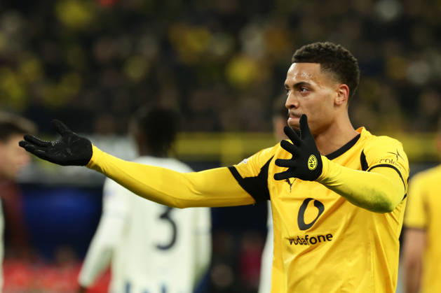 Dortmund, Germany, 17 02 26,Felix Nmecha Borussia Dortmund gestures during the Champions League playoff match between Borussia Dortmund Atalanta Bergamo at Signal Iduna Park in Dortmund Photo by Joachim Bywaletz DFB DFL REGULATIONS PROHIBIT ANY USE OF PHOTOGRAPHS AS IMAGE SEQUENCES AND OR QUASI VIDEO Copyright: JoachimxBywaletz xJB-Sportfoto