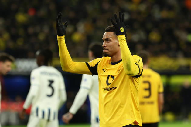 Dortmund, Germany, 17 02 26, Felix Nmecha Borussia Dortmund gestures during the Champions League playoff match between Borussia Dortmund Atalanta Bergamo at Signal Iduna Park in Dortmund Photo by Joachim Bywaletz DFB DFL REGULATIONS PROHIBIT ANY USE OF PHOTOGRAPHS AS IMAGE SEQUENCES AND OR QUASI VIDEO Copyright: JoachimxBywaletz xJB-Sportfoto