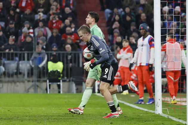 Jonathan Burkardt Eintracht Frankfurt, 09 after his penalty, Germany, Football, 1 Bundesliga, Matchday 23, 2025 2026, FC Bayern Munich vs Eintracht Frankfurt, 21 02 2026, Munich Allianz Arena Germany Copyright: xGrantxHubbsx