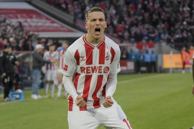 Said El Mala Koeln 13 cheers after scoring 2 2 21 02 2026 Soccer 1 FC Koeln vs TSG Hoffenheim, Rheinenergiestadion, Koeln, DFB DFL REGULATIONS PROHIBIT ANY USE OF PHOTOGRAPHS AS IMAGE SEQUENCES AND OR QUASI VIDEO Copyright: xpepphotox xHorstxMauelshagenx pep00321, pep_20260221_hm_288008