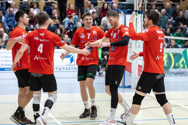 Team, squad, cheers, jubilation, positive emotions, positive emotion, SV Schwaig Volleyball CERATONIA Volleys Eltmann , Volleyball, 2 Bundesliga Sued, 22 Matchday, 21 02 2026 SV Schwaig Volleyball CERATONIA Volleys Eltmann , Volleyball, 2 Bundesliga Sued, 22 Matchday, 21 02 2026 Schwaig Copyright: xEibner-Pressefoto G.xSantemizx EP_GSZ