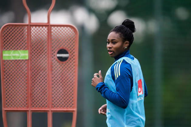 260225 Monica Jusu Bah of the Swedish women s national football at a training session on February 25, 2026 in Albufeira Photo Ludvig Thunman BILDBYRAN code LT LT0773 fotboll football soccer fotball träning practice training sverige sweden dam bbeng  Copyright: LUDVIGxTHUNMAN BB260225LT012