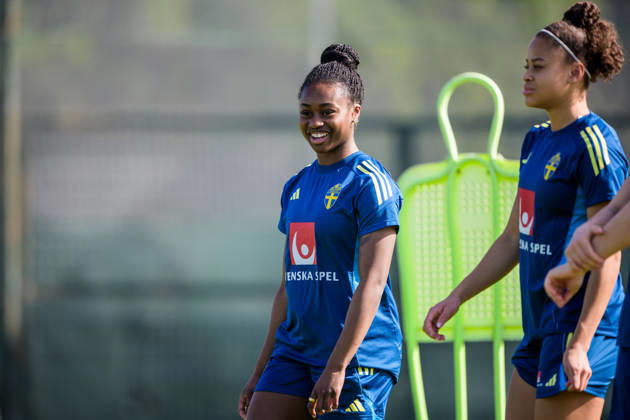 260226 Monica Jusu Bah of the Swedish women s national football team at a training session on February 26, 2026 in Albuferia Photo Ludvig Thunman BILDBYRAN code LT LT0774 fotboll football soccer fotball träning practice training sverige sweden dam bbeng  Copyright: LUDVIGxTHUNMAN BB260226LT015