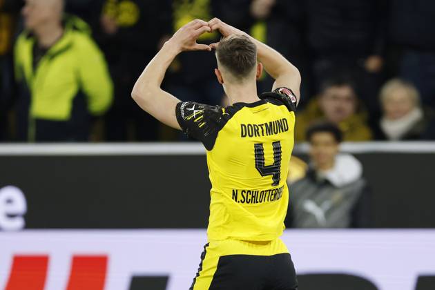 DORTMUND - Nico Schlotterbeck of Borussia Dortmund celebrates the 1-0 goal during the Bundesliga match between Borussia Dortmund and FC Bayern Munich at Signal Iduna Park stadium on February 28, 2025, in Dortmund, Germany. MAURICE VAN STEEN ANP Bundesliga 2025-2026 xVIxANPxSportx xMauricexvanxSteenxIVx 552034693 originalFilename: 552034693