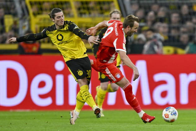 v li in duel Marcel Sabitzer Dortmund 20 Harry Kane Muenchen 9 28 02 2026 ¢ Football ¢ Borussia Dortmund vs FC Bayern Muenchen , Signal Iduna Park, Dortmund, DFB DFL REGULATIONS PROHIBIT ANY USE OF PHOTOGRAPHS AS IMAGE SEQUENCES AND OR QUASI VIDEO Copyright: xpepphotox xHorstxMauelshagenx pep00321, pep_20260228_hm_294939