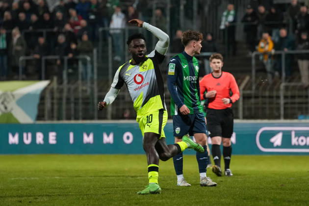 Friday, 06 03 2026 Season 2025 2026 25 Matchday Regionalliga West at Ohlendorf Stadion im Heidewald, Gütersloh, Germany FC Gütersloh BV Borussia Dortmund U23 Goal celebration after the 1 1 by Mampasi Joseph Boyamba BVB