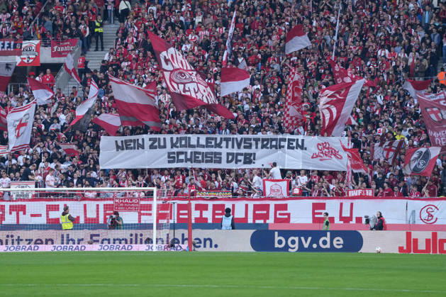 Banner of the fans and Ultras in the stands, banner, against collective punishment , Germany, Football, 1 Bundesliga, 25 Matchday, 2025 2026, SC Freiburg vs Bayer 04 Leverkusen, 07 03 2026, Europa Park Stadion, Freiburg, Germany DFL REGULATIONS PROHIBIT ANY USE OF PHOTOGRAPHS AS IMAGE SEQUENCES AND OR QUASI VIDEO Freiburg Europa Park Stadion Baden Württemberg Germany Copyright: xArnexAmbergx