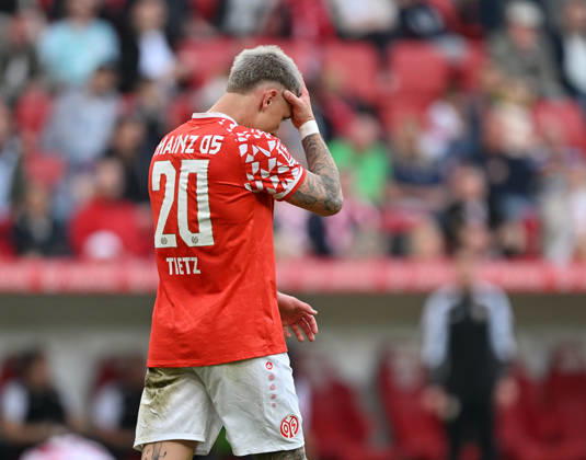 Football I Men I Season 2025 2026 I Bundesliga I 25 Matchday I 1 FSV Mainz 05 VFB Stuttgart I 07 03 2026 Phillip Tietz 20, 1 FSV Mainz 05 after missed goal chance Mainz MEWA Arena Rheinland Pfalz Germany Copyright: xLobeca MaraxWolfx