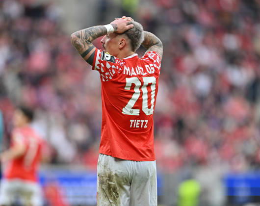 Football I Men I Season 2025 2026 I Bundesliga I 25 Matchday I 1 FSV Mainz 05 VFB Stuttgart I 07 03 2026 Phillip Tietz 20, 1 FSV Mainz 05 after missed goal chance Mainz MEWA Arena Rheinland Pfalz Germany Copyright: xLobeca MaraxWolfx