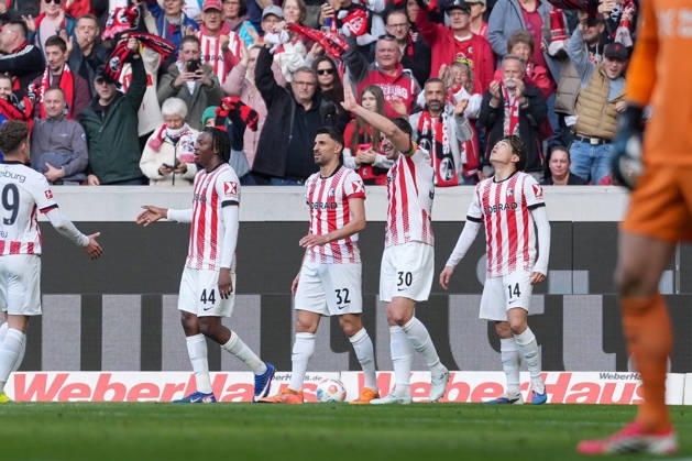 Goal celebration, Emotions, Goal shot, Goal, Goal, Goal, Goal, Johan Manzambi SC Freiburg, 44 , Vincenzo Grifo SC Freiburg, 32 , Christian Günter Christian Guenter SC Freiburg, 30 , Yuito Suzuki SC Freiburg, 14 , Germany, Football, 1 Bundesliga, 25 Matchday, 2025 2026, SC Freiburg vs Bayer 04 Leverkusen, 07 03 2026, Europa Park Stadion, Freiburg, Germany DFL REGULATIONS PROHIBIT ANY USE OF PHOTOGRAPHS AS IMAGE SEQUENCES AND OR QUASI VIDEO Freiburg Europa Park Stadion Baden Württemberg Germany Copyright: xArnexAmbergx