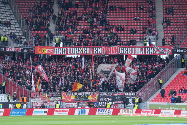 Fans and Ultras banner in the stands, banners, fair kick-off times, Germany, Football, 1 Bundesliga, Matchday 26, 2025 2026, SC Freiburg vs 1 FC Union Berlin, 15 03 2026, Europa Park Stadion, Freiburg, Germany DFL REGULATIONS PROHIBIT ANY USE OF PHOTOGRAPHS AS IMAGE SEQUENCES AND OR QUASI VIDEO Freiburg Europa Park Stadion Baden Württemberg Germany Copyright: xArnexAmbergx