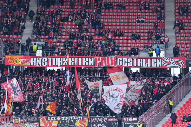 Fans and Ultras banner in the stands, banners, fair kick-off times, Germany, Football, 1 Bundesliga, Matchday 26, 2025 2026, SC Freiburg vs 1 FC Union Berlin, 15 03 2026, Europa Park Stadion, Freiburg, Germany DFL REGULATIONS PROHIBIT ANY USE OF PHOTOGRAPHS AS IMAGE SEQUENCES AND OR QUASI VIDEO Freiburg Europa Park Stadion Baden Württemberg Germany Copyright: xArnexAmbergx