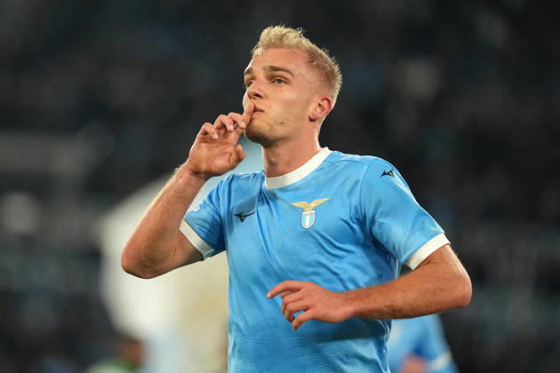 Gustav Isaksen of SS Lazio celebrates after scoring the goal of 1-0 during the Serie A 2025 2026 football match between SS Lazio and AC Milan at Stadio Olimpico in Rome (Italy), March 15, 2026. AntoniettaxBaldassarre