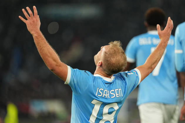 Gustav Isaksen of SS Lazio celebrates after scoring the goal of 1-0 during the Serie A 2025 2026 football match between SS Lazio and AC Milan at Stadio Olimpico in Rome (Italy), March 15, 2026. AntoniettaxBaldassarre