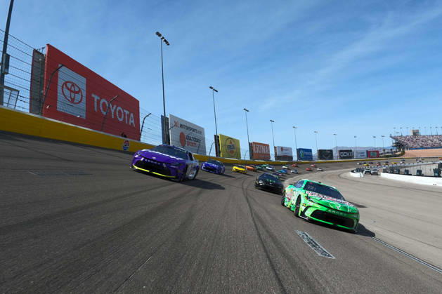 LAS VEGAS, NV - MARCH 15: Denny Hamlin ( 11 Joe Gibbs Racing Yahoo! Toyota) and Christopher Bell ( 20 Joe Gibbs Racing Interstate Batteries Toyota) lead the field around the track for the opening pace laps before the start of the NASCAR, Motorsport, USA Cup Series Pennzoil 400 on March 15, 2026, at Las Vegas Motor Speedway in Las Vegas, NV. (Photo Chris Williams LVMS Icon Sportswire) AUTO: MAR 15 NASCAR Cup Series Pennzoil 400 EDITORIAL USE ONLY Icon0072603150192