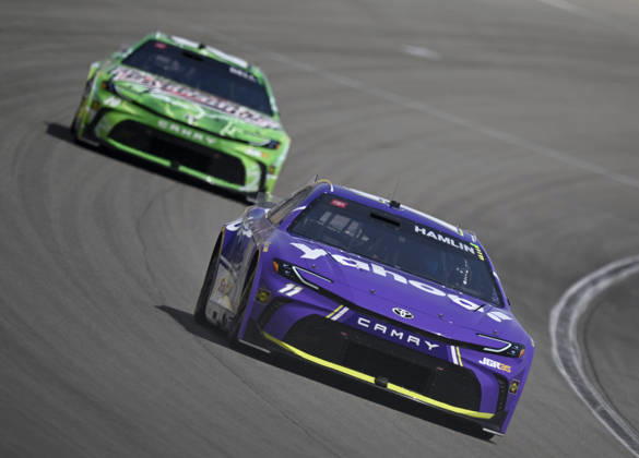 LAS VEGAS, NV - MARCH 15: Denny Hamlin ( 11 Joe Gibbs Racing Yahoo! Toyota) leads Christopher Bell ( 20 Joe Gibbs Racing Interstate Batteries Toyota) during the early laps of the NASCAR, Motorsport, USA Cup Series Pennzoil 400 on March 15, 2026, at Las Vegas Motor Speedway in Las Vegas, NV. (Photo by Will Lester Icon Sportswire) AUTO: MAR 15 NASCAR Cup Series Pennzoil 400 EDITORIAL USE ONLY Icon24031512079