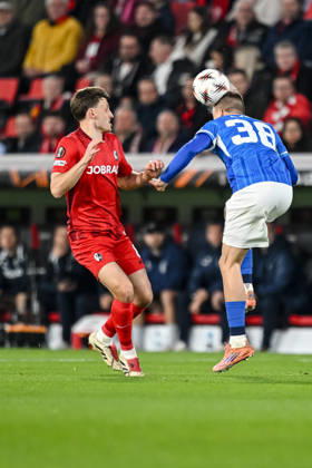Maximilian Eggestein SC Freiburg and Daan Heymans KRC Genk battle for the ball during the UEFA Europa League 2025 26 Round of 16 Second Leg match between SC Freiburg and KRC Genk at Stadion am Wolfswinkel on March 19, 2026 in Freiburg im Breisgau, Germany Photo by Harry Langer DeFodi Images