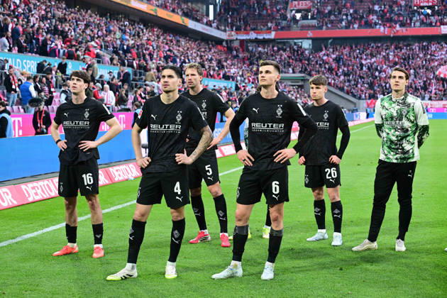 21 03 2026 Koeln Fußball, Herren, Saison 2025 2026, 1 FC Koeln vs Borussia Moenchengladbach The Gladbachers are disappointed after the game that they did not bring home the derby victory DFL regulations prohibit any use of photographs as image sequences and or quasi video Rhein Energie Stadion NRW Germany