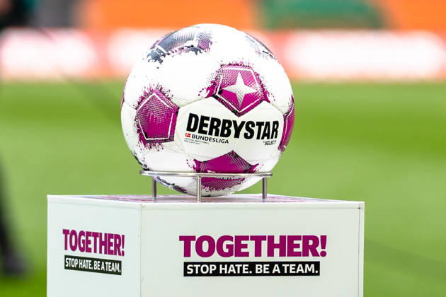 Germany Bundesliga 2025 2026 Matchday 27, 1 FC Köln vs Borussia Mönchengladbach, Saturday, 21 03 2026 Rhein Energie Stadion, North Rhine-Westphalia Stop Hate Be a Team Match Ball Derbystar Copyright: xCelinaxLeiersx
