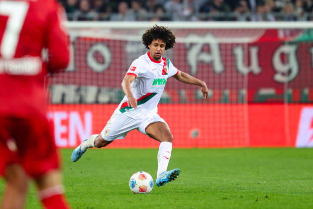 Han Noah Massengo 4, FC Augsburg at the match between FC Augsburg v VfB Stuttgart, Football, Men, Bundesliga, 2025 2026, 27 Matchday on 22 03 2026 in Augsburg, WWK ARENA DFL and DFB regulations prohibit any use of photographs as image sequences and or quasi video Bayern Germany