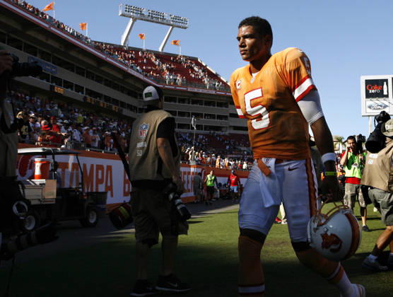 Oct. 21, 2012 - Tampa, FL, USA - Tampa Bay Buccaneers quarterback Josh Freeman (5) walks off the field at the end of the game at Raymond James Stadium in Tampa, Florida on Sunday, October 21, 2012. The New Orleans Saints defeated the Tampa Bay Buccaneers, 35-28. Copyright: xDirkxShaddx