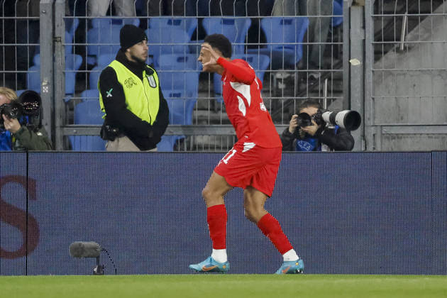 Dan Ndoye Switzerland, 11 after his goal for 1 0 , Switzerland, Soccer, Friendly match, Switzerland vs Germany, 27 03 2026, Basel Sankt Jakob Park Switzerland Copyright: xGrantxHubbsx