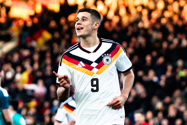 Germany U21 European Championship Qualification 2025 2026, Germany U21 vs Northern Ireland U21, Friday 27 03 2026, Eintracht Stadion Braunschweig Goal for 1 0 by Nicolo Tresoldi Penalty kick Cheers Joy Emotions Goal celebration Copyright: xCelinaxLeiersx