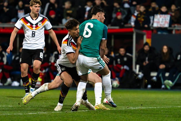 Germany U21 European Championship Qualification 2025 2026, Germany U21 vs Northern Ireland U21, Friday 27 03 2026, Eintracht Stadion Braunschweig DFB U21 National Team Tom Bischof duel duel Copyright: xCelinaxLeiersx