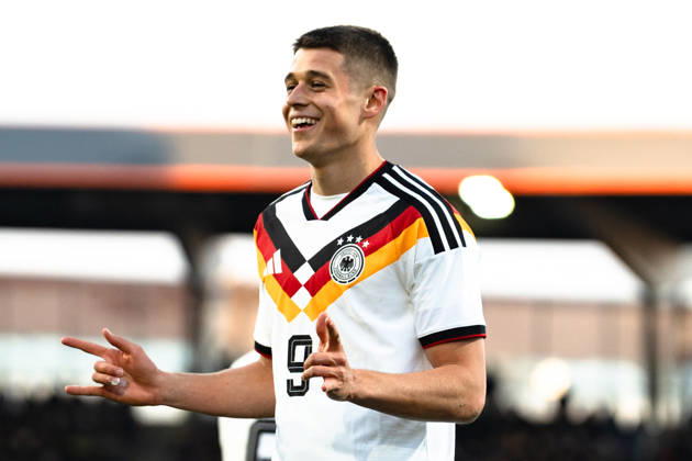 Germany U21 EM Qualification 2025 2026, Germany U21 vs Northern Ireland U21, Friday 27 03 2026, Eintracht Stadion Braunschweig DFB U21 Nationalmannschaft Goal to 1 0 by NicolÃ² Tresoldi Penalty kick Cheers Joy Emotions Goal celebration Copyright: xCelinaxLeiersx