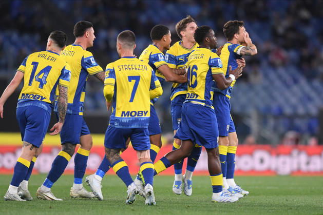 Foto IPP Luciano Adriani Roma 04 04 2026 Campionato di calcio Serie A Tim 2025-2026 Lazio v Parma Nella foto: Enrico Del Prato, a destra, esulta dopo il gol con i compagni Italy Photo Press - World Copyright Roma italy Italia ITALY Copyright: xR4924_italyphotopressx
