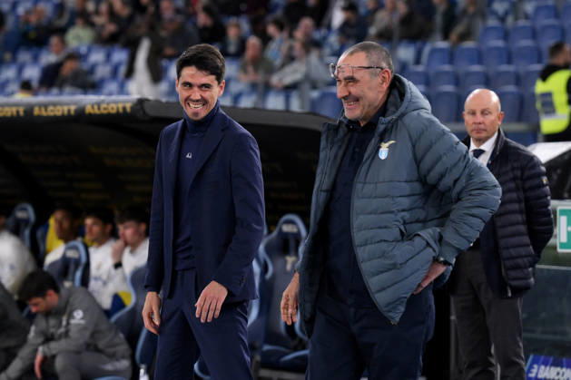 Foto IPP Luciano Adriani Roma 04 04 2026 Campionato di calcio Serie A Tim 2025-2026 Lazio v Parma Nella foto: Carlo Cuesta a sinistra allenatore del Parma saluta Maurizio Sarri allenatore della Lazio Italy Photo Press - World Copyright Roma italy Italia ITALY  Copyright: xR4924_italyphotopressx
