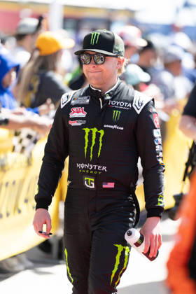 LAS VEGAS, NV - MARCH 15: Ty Gibbs ( 54 Joe Gibbs Racing Monster Energy Toyota) walks on the red carpet to driver introductions during the NASCAR, Motorsport, USA Cup Series Pennzoil 400 race on March 15, 2026, at Las Vegas Motor Speedway in Las Vegas, NV. (Photo by Karl Anderson Icon Sportswire) AUTO: MAR 15 NASCAR Cup Series Pennzoil 400 EDITORIAL USE ONLY Icon272260315029