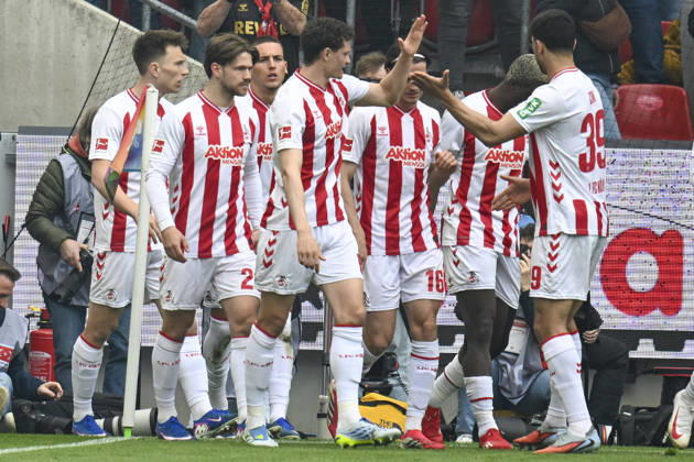 Said El Mala Koeln 13 celebrates after scoring the 1 0 goal with the team 12 04 2026 ¢ Football ¢ 1 FC Koeln vs SV Werder Bremen, Rheinenergiestadion, Koeln, DFB DFL REGULATIONS PROHIBIT ANY USE OF PHOTOGRAPHS AS IMAGE SEQUENCES AND OR QUASI VIDEO Copyright: xpepphotox xHorstxMauelshagenx pep00321, pep_20260412_hm_333168
