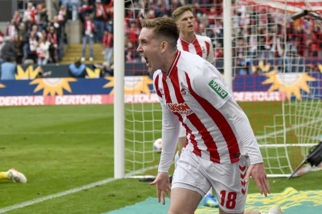 Isak Johannesson Koeln 18 cheers after scoring 3 1 12 04 2026 ¢ Football ¢ 1 FC Koeln vs SV Werder Bremen, Rheinenergiestadion, Koeln, DFB DFL REGULATIONS PROHIBIT ANY USE OF PHOTOGRAPHS AS IMAGE SEQUENCES AND OR QUASI VIDEO Copyright: xpepphotox xHorstxMauelshagenx pep00321, pep_20260412_hm_334661