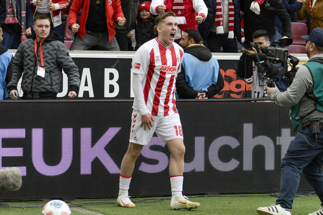 Isak Johannesson Koeln 18 cheers after scoring 3 1 12 04 2026 ¢ Football ¢ 1 FC Koeln vs SV Werder Bremen, Rheinenergiestadion, Koeln, DFB DFL REGULATIONS PROHIBIT ANY USE OF PHOTOGRAPHS AS IMAGE SEQUENCES AND OR QUASI VIDEO Copyright: xpepphotox xHorstxMauelshagenx pep00321, pep_20260412_hm_334676