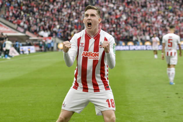 Isak Johannesson Koeln 18 cheers after scoring 3 1 12 04 2026 ¢ Football ¢ 1 FC Koeln vs SV Werder Bremen, Rheinenergiestadion, Koeln, DFB DFL REGULATIONS PROHIBIT ANY USE OF PHOTOGRAPHS AS IMAGE SEQUENCES AND OR QUASI VIDEO Copyright: xpepphotox xHorstxMauelshagenx pep00321, pep_20260412_hm_334727