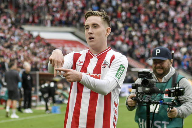 Isak Johannesson Koeln 18 cheers after scoring the 3 1 goal with gesture 12 04 2026 ¢ Football ¢ 1 FC Koeln vs SV Werder Bremen, Rheinenergiestadion, Koeln, DFB DFL REGULATIONS PROHIBIT ANY USE OF PHOTOGRAPHS AS IMAGE SEQUENCES AND OR QUASI VIDEO Copyright: xpepphotox xHorstxMauelshagenx pep00321, pep_20260412_hm_334723