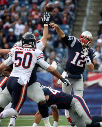 Oct. 26, 2014 - Foxborough, MA, USA - New England Patriots quarterback Tom Brady (12) passes against the Chicago Bears in the fourth quarter Sunday, Oct. 26, 2014 at Gillette Stadium in Foxborough, Mass. The Patriots defeated the Bears 51-23. Copyright: xBrianxCassellax