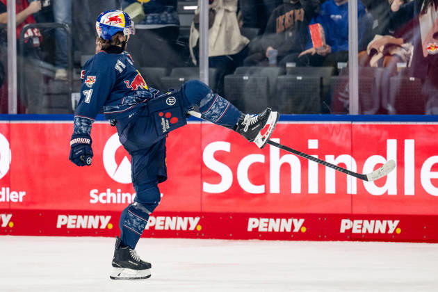Markus Eisenschmid EHC Red Bull Muenchen, 11 celebrates his goal for 4 1 GER, EHC Red Bull Muenchen vs Adler Mannheim, ice hockey, DEL, playoffs, semi-final game 4, season 2025 2026, 14 04 2026 GER, EHC Red Bull Muenchen vs Adler Mannheim, ice hockey, DEL, playoffs, semi-final game 4, season 2025 2026, 14 04 2026 Muenchen Copyright: xEibner-Pressefoto HeikexFeinerx EP_HFR