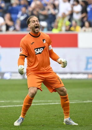 after the end of the match final cheers, joy, happiness, jubilation goalkeeper Oliver Baumann TSG 1899 Hoffenheim 01 TSG 1899 Hoffenheim vs Borussia Dortmund BVB 18 04 2026 DFL REGULATIONS PROHIBIT ANY USE OF PHOTOGRAPHS AS IMAGE SEQUENCES AND OR QUASI VIDEO TSG 1899 Hoffenheim vs Borussia Dortmund